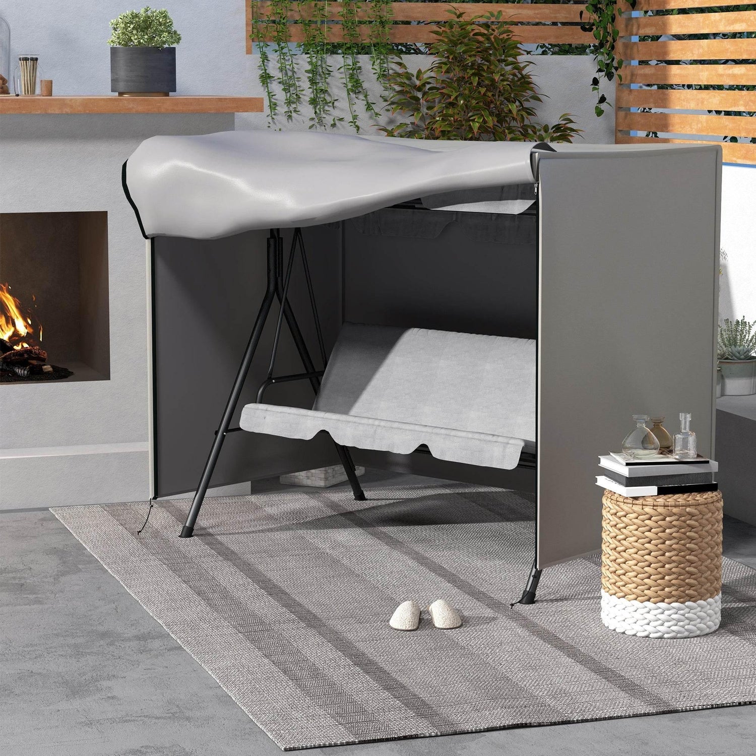 Outdoor Swing Chair Protective Cover - 205 x 124cm Grey Oxford Fabric - ALL4U RETAILER LTD