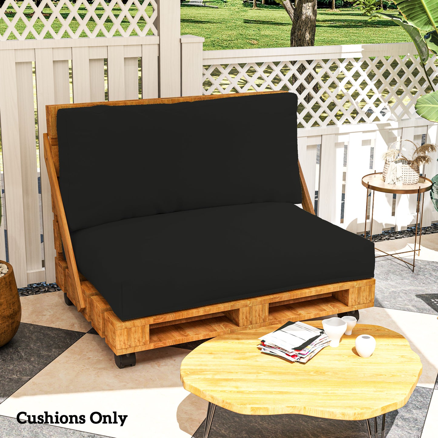 Outsunny Outdoor Pallet Seat and Back Cushions Set in Black 120x80 Cm Seat Cushion and 120x45 Back Cushion