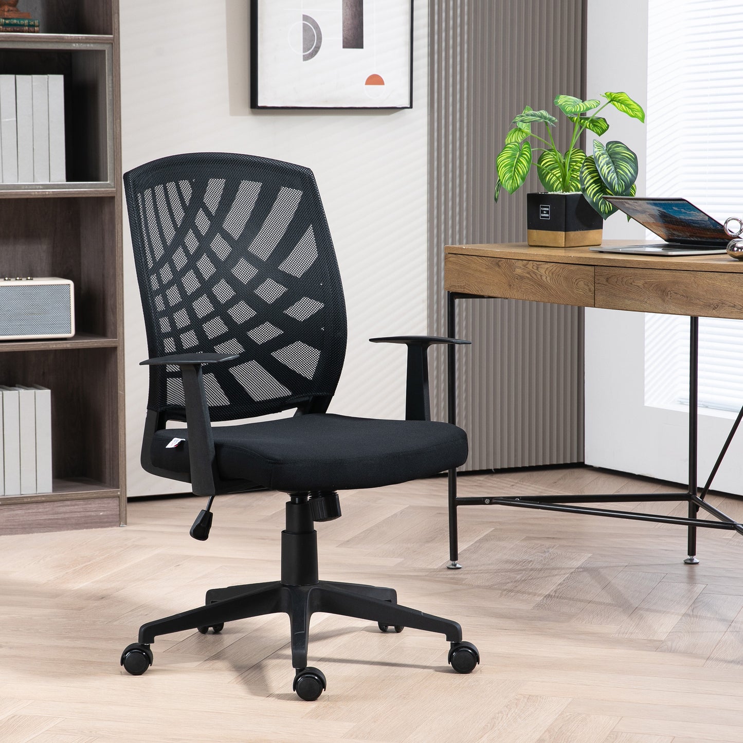 Vinsetto Adjustable Ergonomic Mesh Office Chair with Swivel Wheels for Home Workspace, Black - ALL4U RETAILER LTD