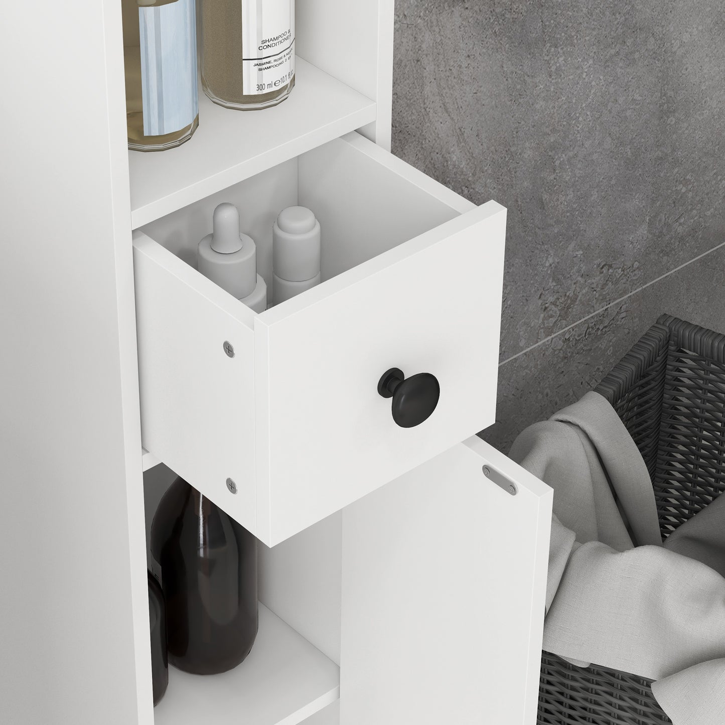 Kleankin 180cm Tall Slim Bathroom Cabinet Narrow Toilet Roll Storage Open Shelves 2 Door Cabinets Adjustable Shelves Kitchen White - ALL4U RETAILER LTD