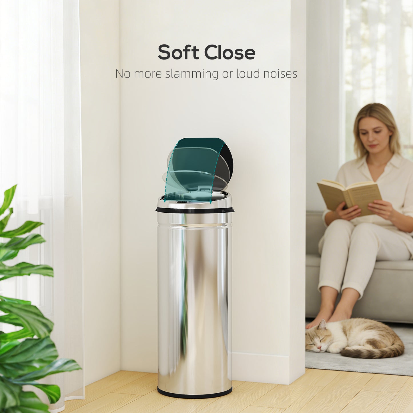 HOMCOM 50L Stainless Steel Trash Bin With Touchless Motion Sensor And Soft Close Lid Removable Inner Bucket