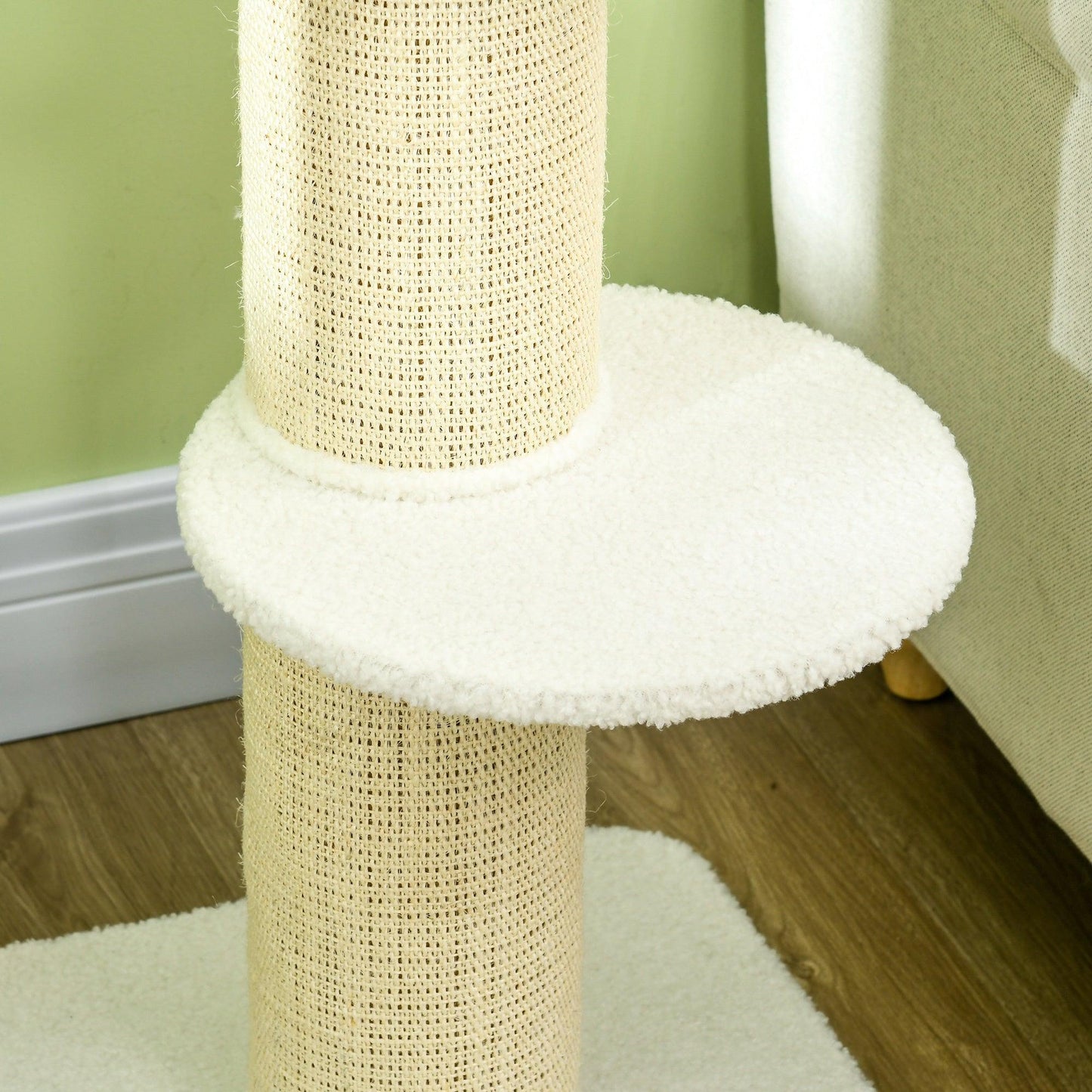 PawHut 2 Tier Sisal Sherpa Cat Tree with Basket Cushion Sisal Post Cream White - ALL4U RETAILER LTD