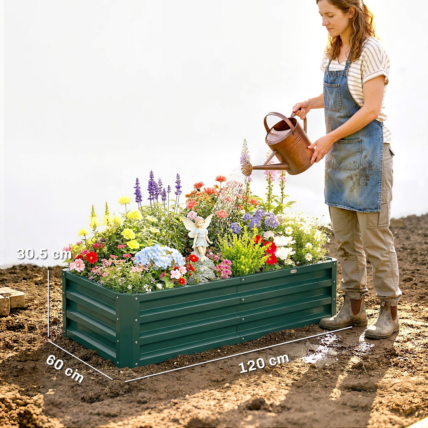 Outsunny Set Of 2 Raised Garden Beds Galvanized Outdoor Planters For Herbs And Vegetables For Patio Balcony Green