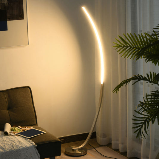 HOMCOM Futuristic Aluminium Arc LED Floor Lamp with Foot Switch - Silver Tone Home Ambiance Decor - ALL4U RETAILER LTD