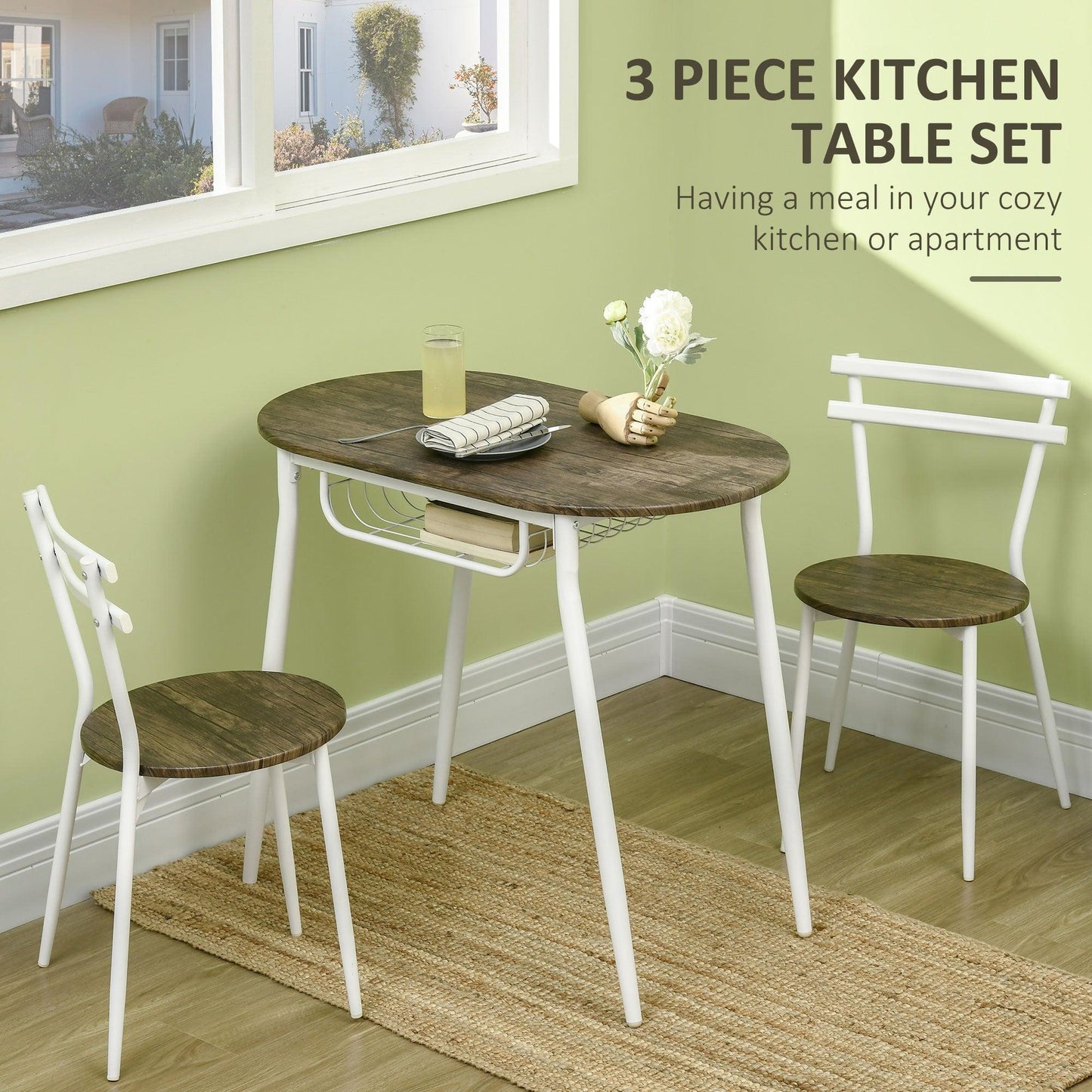 HOMCOM Dining Table and Chairs Set of 3, Oval Kitchen Table with 2 Chairs - ALL4U RETAILER LTD