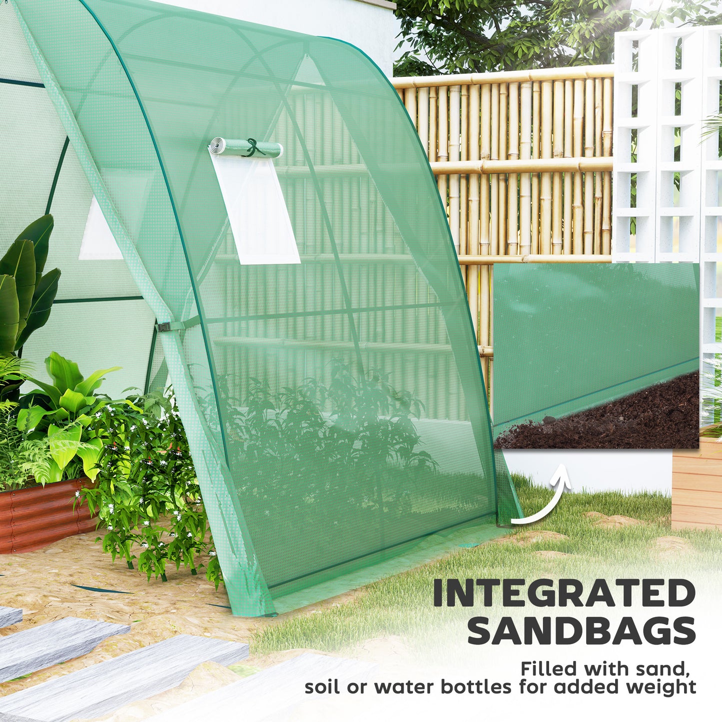Outsunny Polytunnel Greenhouse 1.8m By 1.8m By 2m Walk In With 2 Doors Screen Windows Sandbag Weights Green