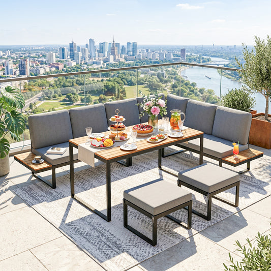 Outsunny Modular Patio Furniture Set 6 Pieces With Dining Table For Outdoor Patio Grey