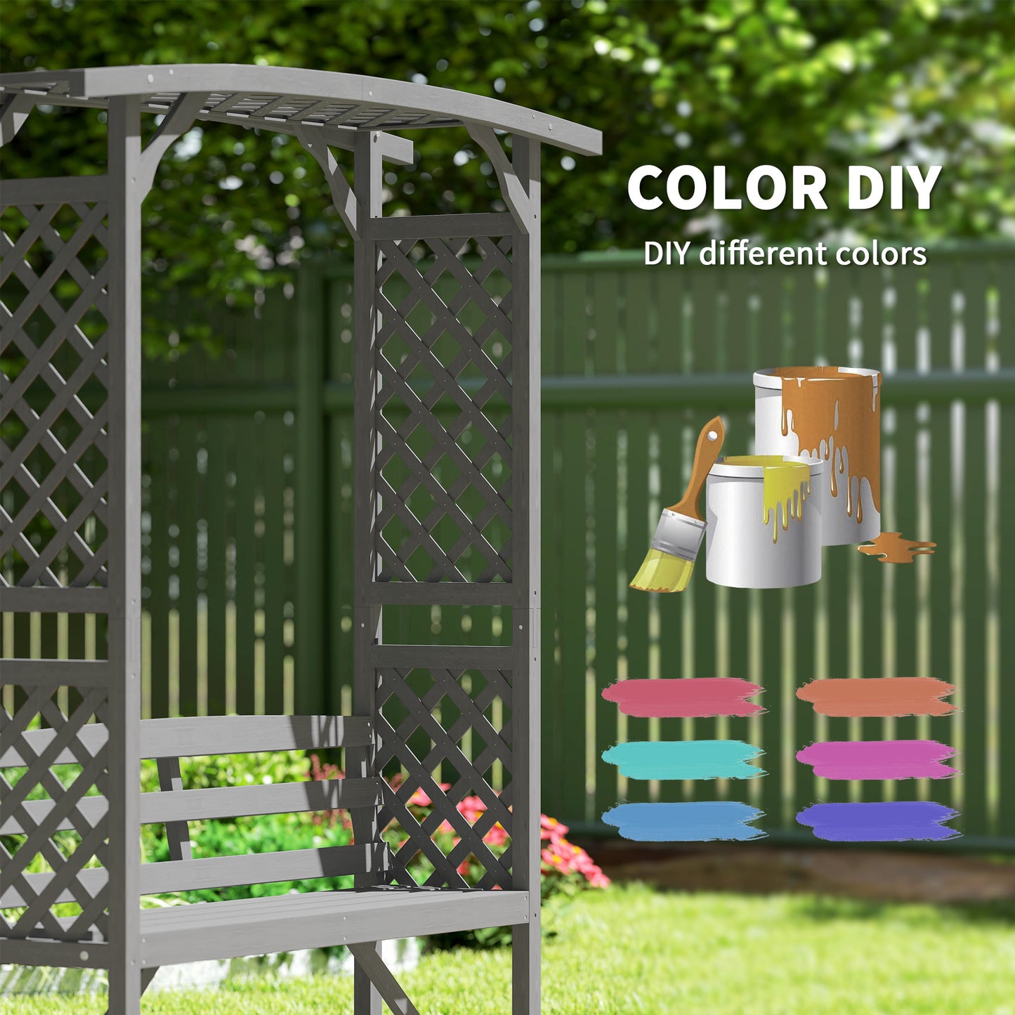 Outsunny Wooden Garden Arbour Bench With Trellis For Climbing Plants And Vines Grey Finish