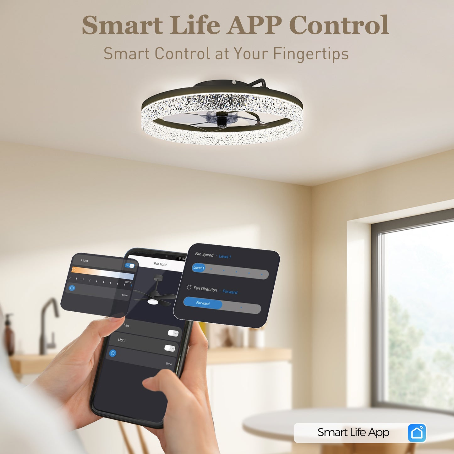 HOMCOM Ceiling Fan With Lights Dimmable LED Mount Ceiling Fan Light With Remote App Control For Bedroom Black