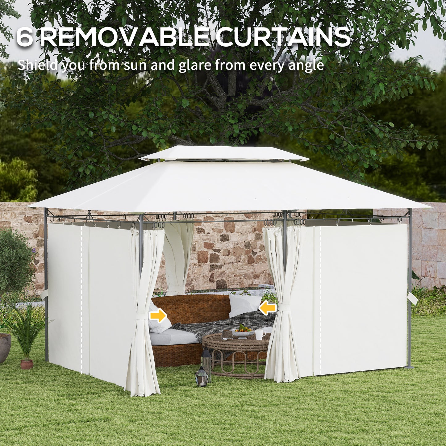 Outsunny 3x4m Metal Frame Gazebo With Two Tier Roof Cream White Garden Canopy For Outdoor Parties