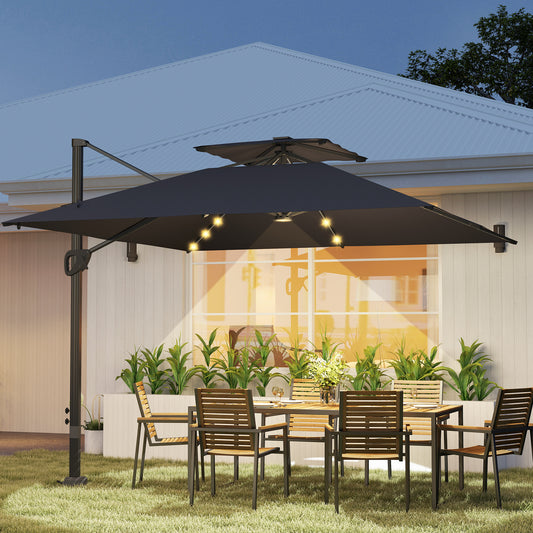 Outsunny Solar Powered LED Light Parasol Umbrella With Tilt And 360 Degree Swivel Black For Outdoor Use