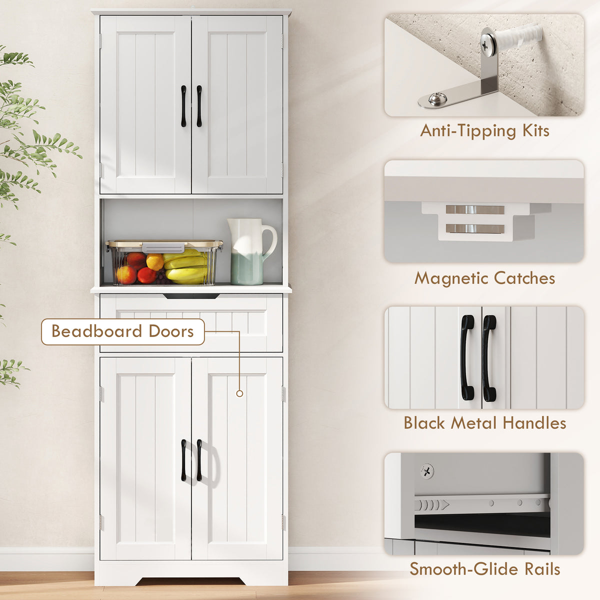 HOMCOM 172 cm Kitchen Pantry Cabinet With Open Counter and Adjustable Shelves