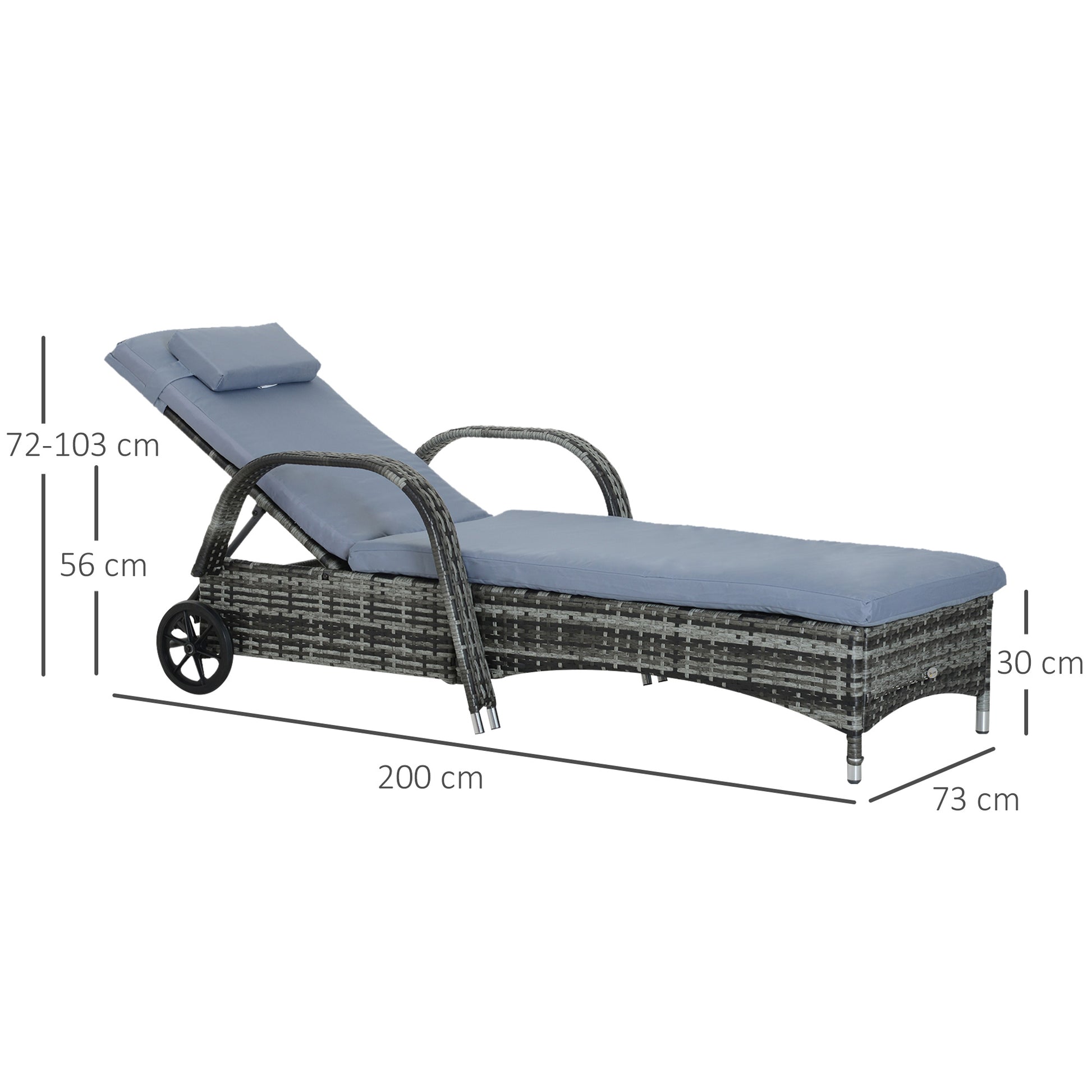 Outsunny Grey Rattan Reclining Sun Lounger Set with Adjustable Backrest and Cushions, 2-Piece Patio Furniture - ALL4U RETAILER LTD