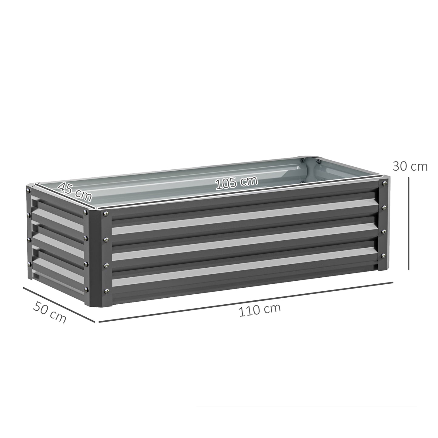 Outsunny Set of Two 110 x 50 Cm Steel Planter Boxes Light Grey for Outdoor Gardens