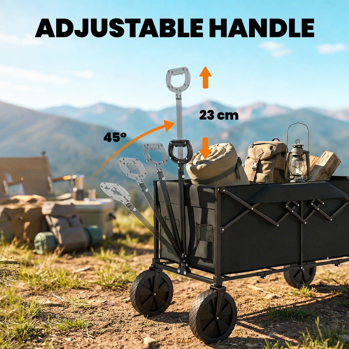 Outsunny 95L Foldable Festival Trolley on Wheels Collapsible Wagon Cart with Adjustable Handle and 2 Cup Holders Black