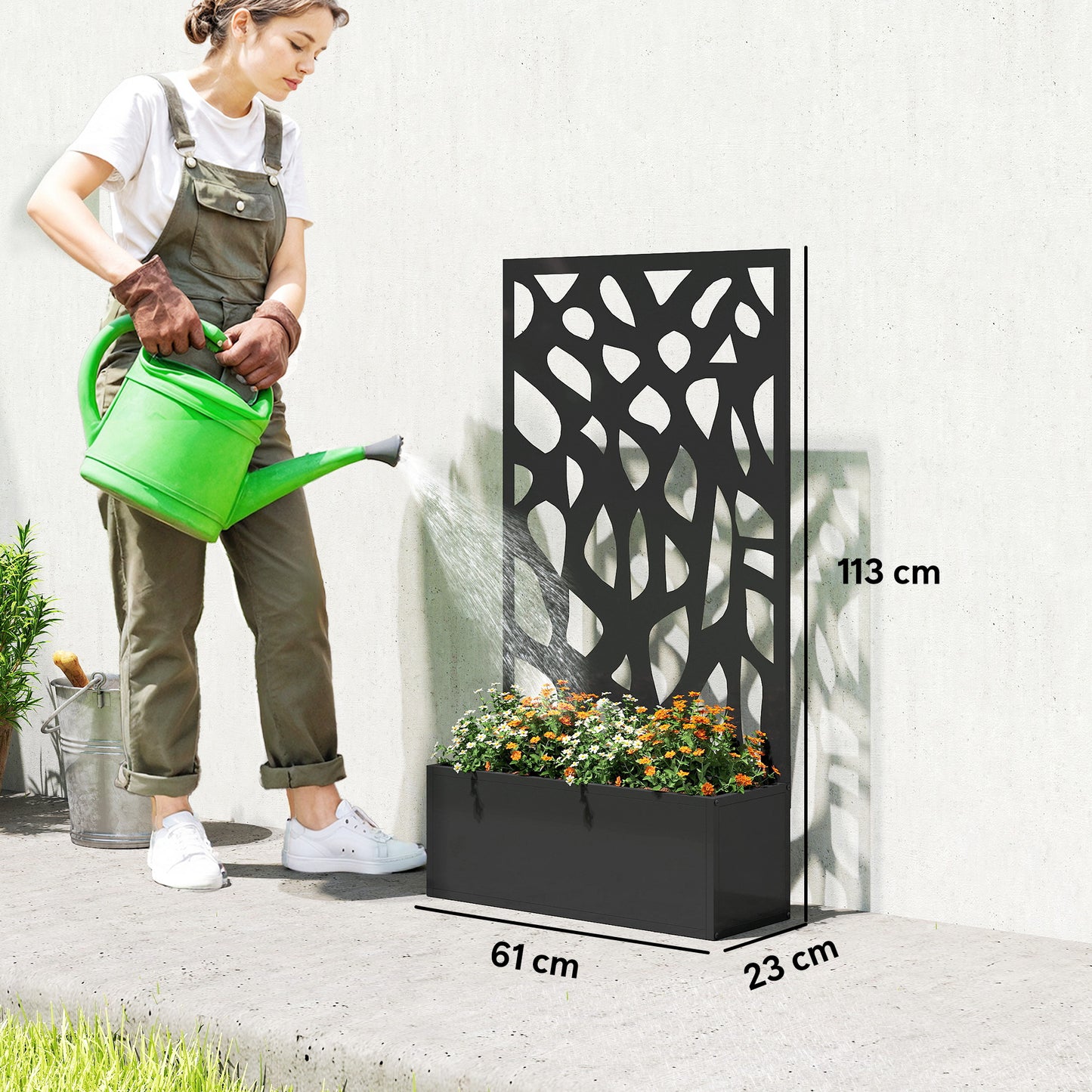 Outsunny Metal Raised Garden Bed With Trellis For Privacy Screen Outdoor Planter Box Elevated For Climbing Plants