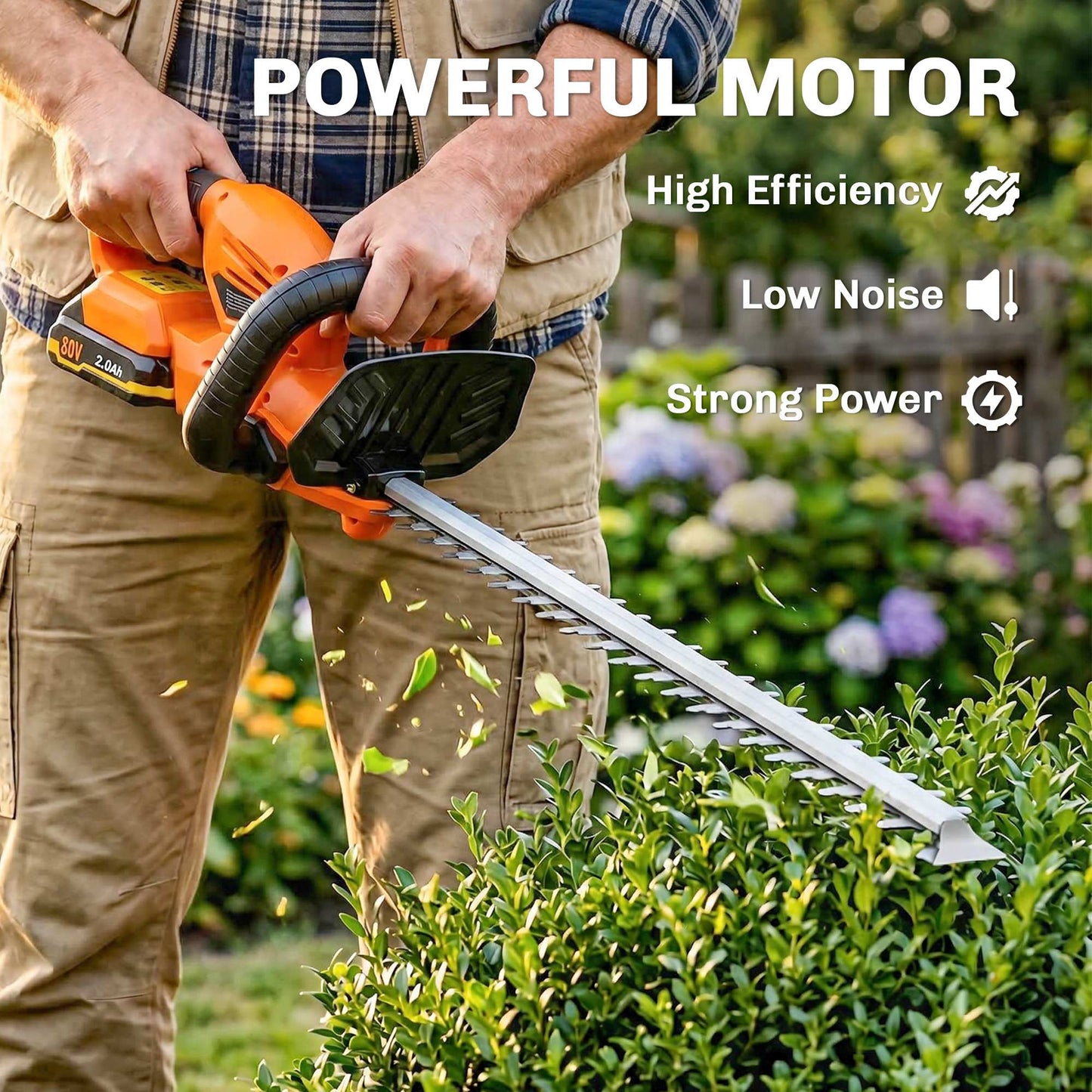 Outsunny 20 Inch Cordless Hedge Trimmer 18V With 51 Cm Dual Action Blade 2000mAh Battery