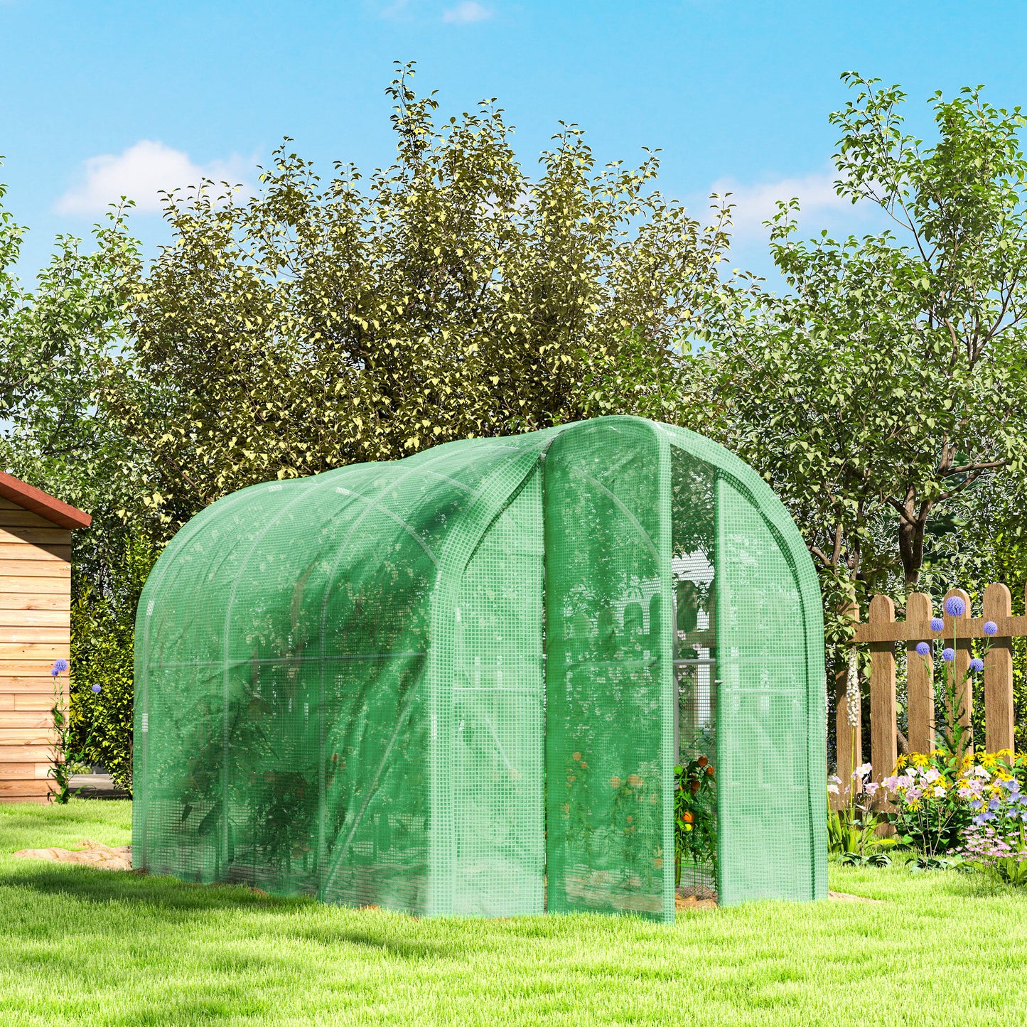 Outsunny 3x2x2m Polytunnel Greenhouse With Hinged Door Walk In Grow House Tent PE Cover And Galvanised Steel Frame