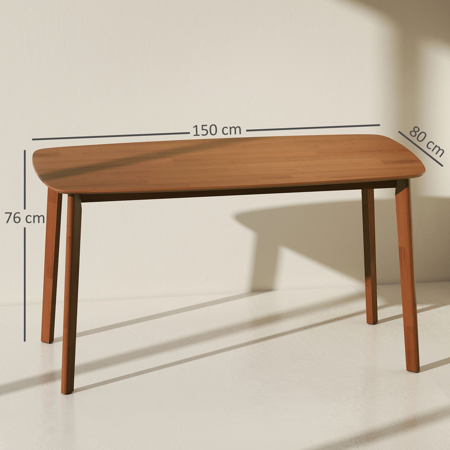HOMCOM Pine Wood Rectangular Dining Table Light Brown Ideal For Small Spaces Seats Six With Round Corners