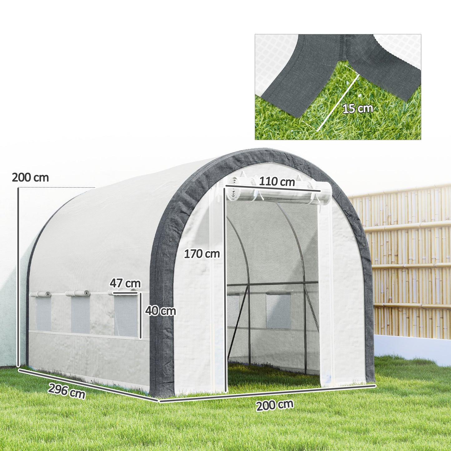 Outsunny 3 x 2 M Walk In Tunnel Greenhouse With Accessories White Galvanized Steel Frame And Two Layer Mesh Cover