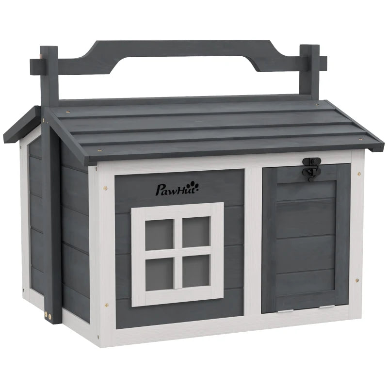 PawHut Indoor Rabbit Hutch, Portable Small Animal House with Top Handle and Openable Roof - Grey - ALL4U RETAILER LTD