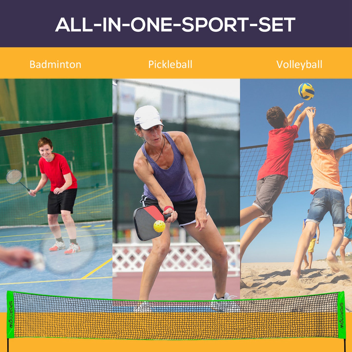 SPORTNOW All-in-One Badminton and Multi-Sport Set with Rackets, Shuttlecocks, and Net for Indoor/Outdoor Fun