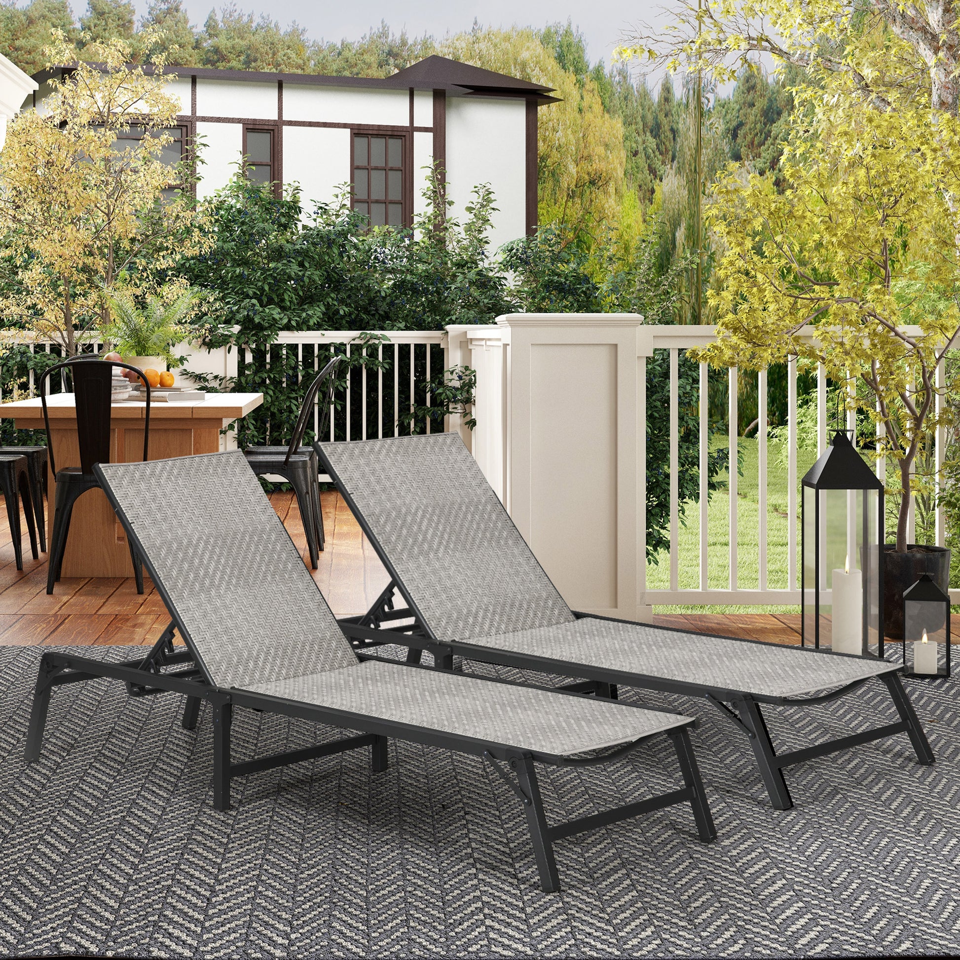 Adjustable Foldable Rattan Sun Lounger Set of 2 for Outdoor Relaxation, Mixed Grey Wicker Recliners for Poolside and Garden - ALL4U RETAILER LTD