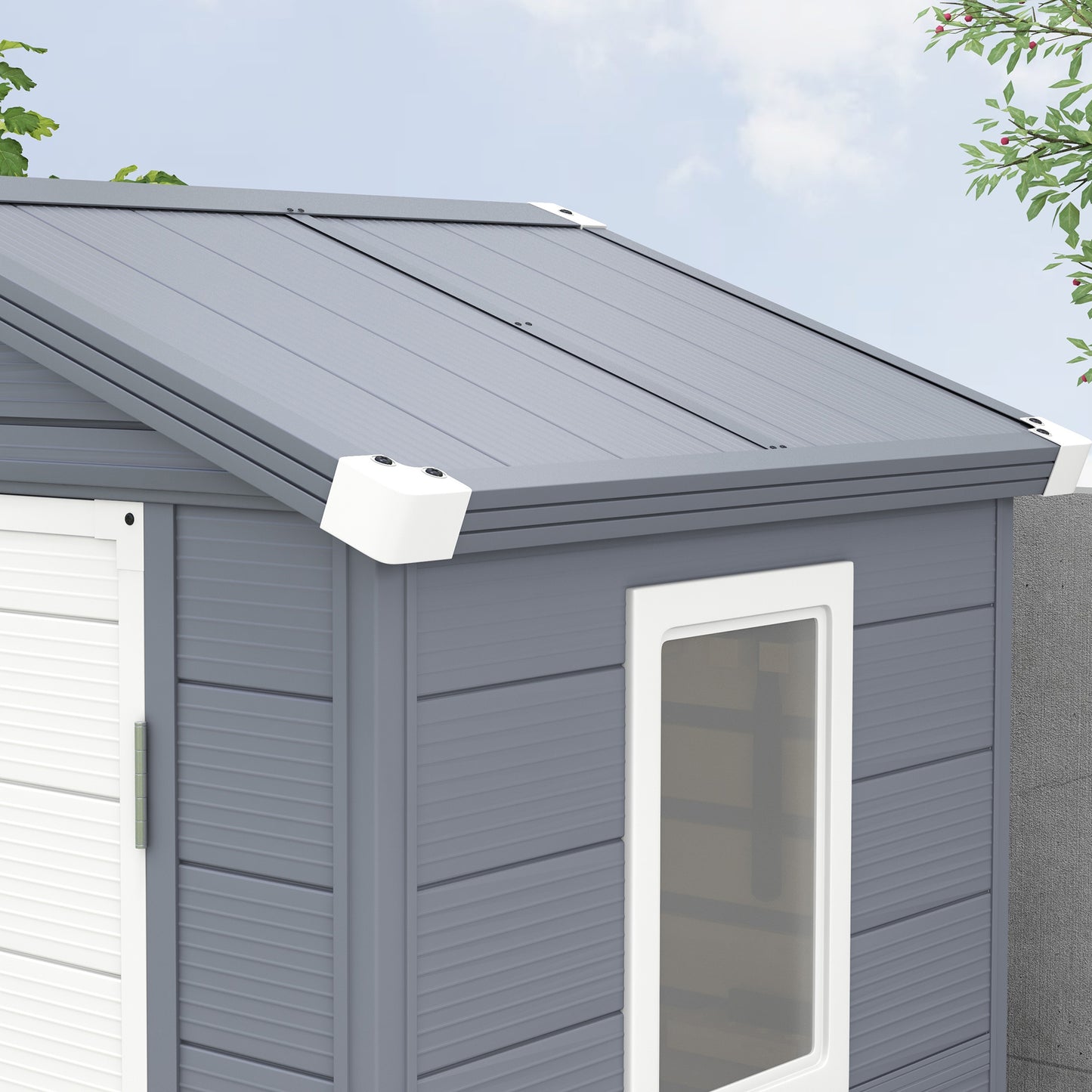 Outsunny 4x3ft Outdoor Garden Storage Shed with Lockable Door, Ventilation and Galvanised Foundation Kit - Grey - ALL4U RETAILER LTD