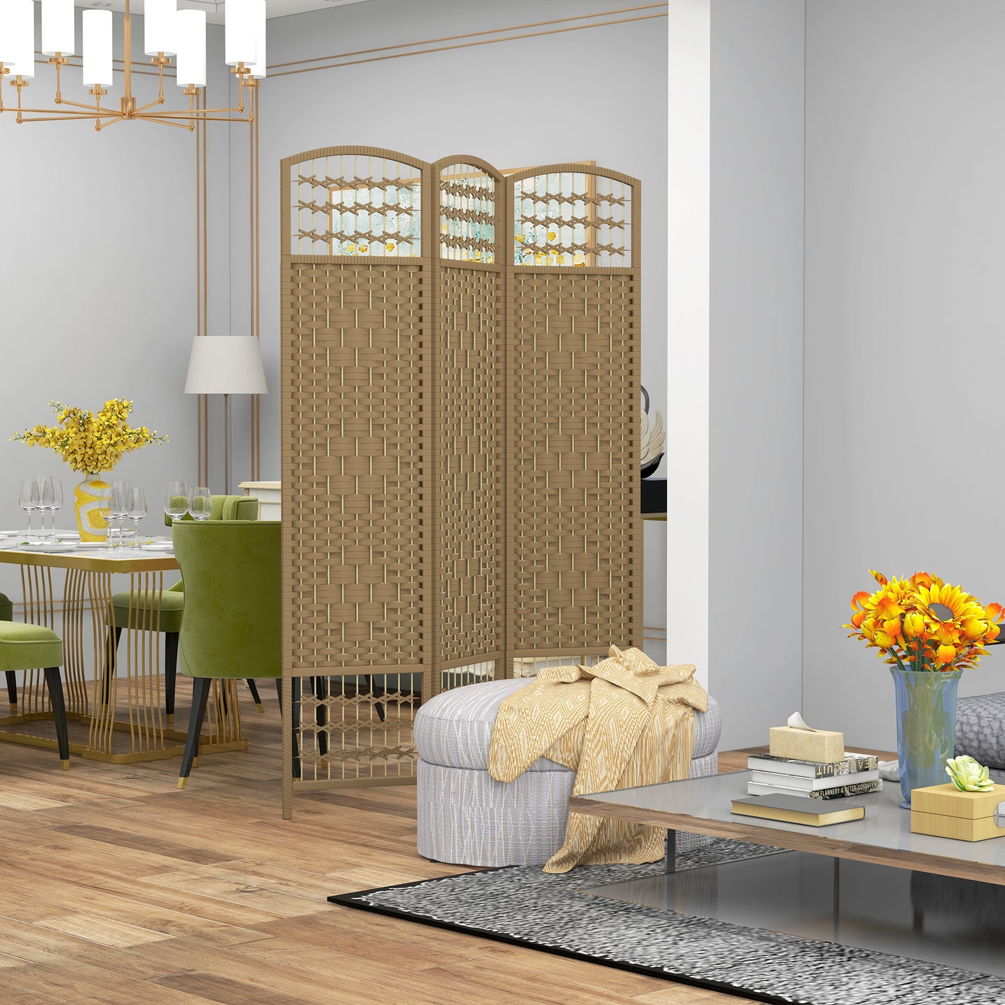 HOMCOM 3 Panel Folding Room Divider Privacy Screen Freestanding Paravent Partition Natural Wood