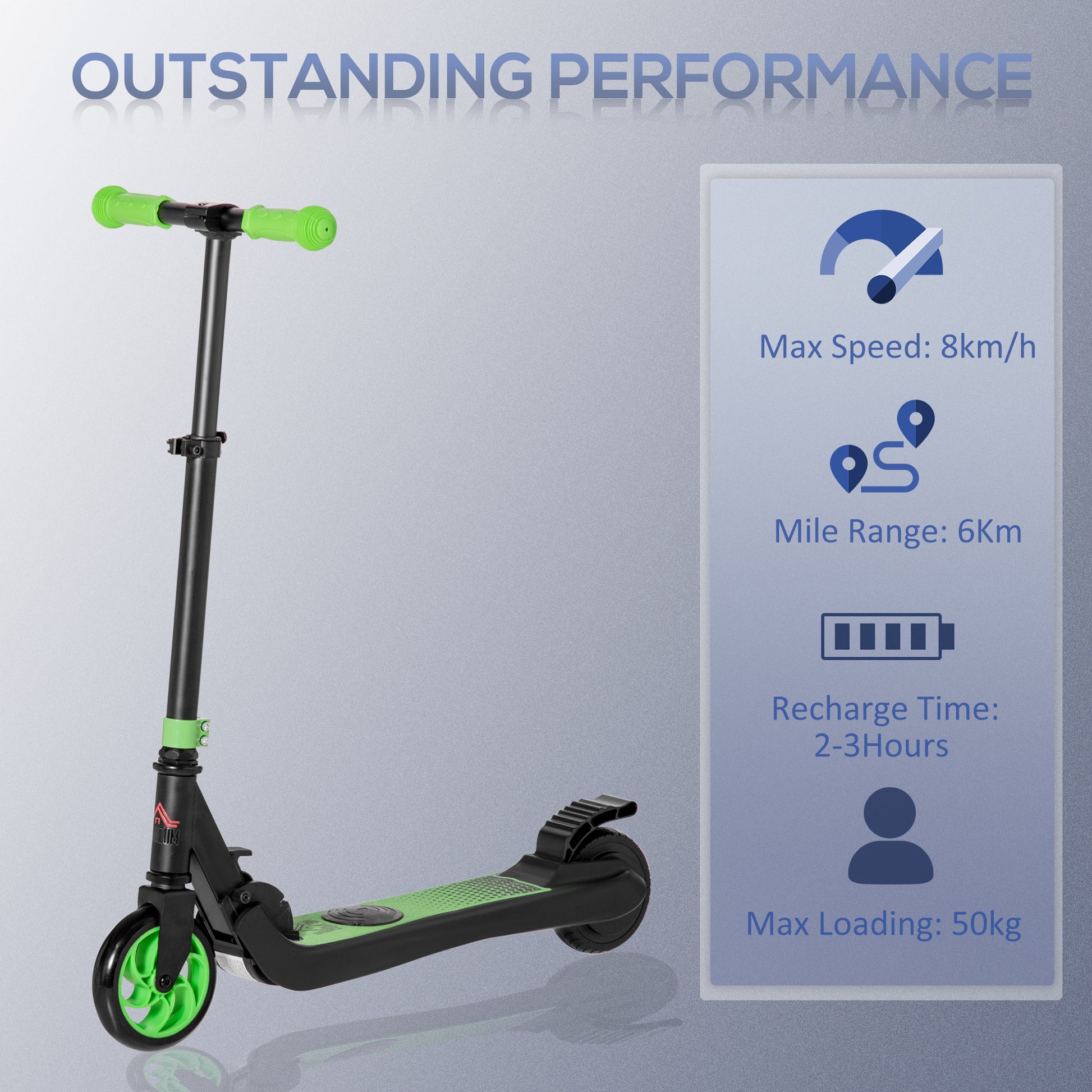 HOMCOM Compact Folding Electric Scooter for Kids and Adults, 120W Motor, 8km/h Speed, Safe Rear Wheel Brake, Green | Aosom UK - ALL4U RETAILER LTD