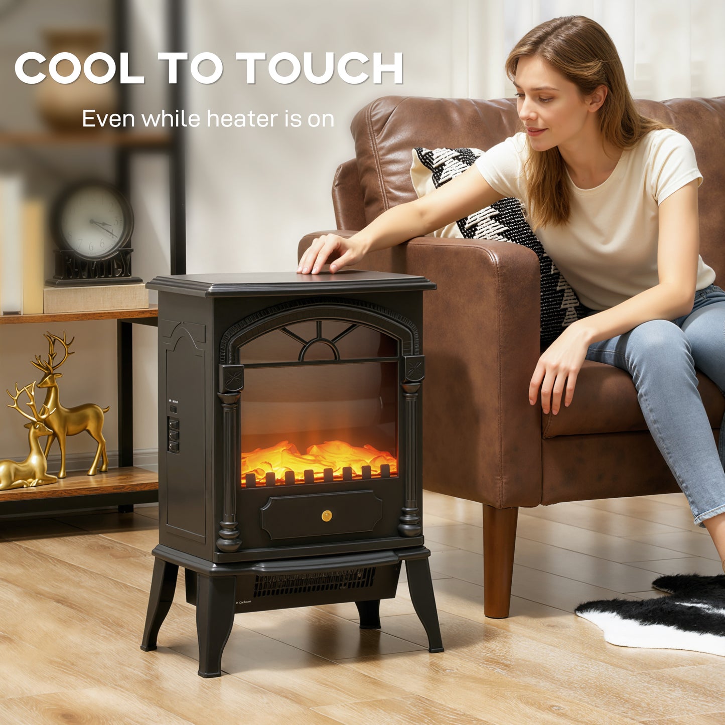 HOMCOM Electric Fireplace Heater With 3D Flame Effect 2000W 1000W Adjustable Thermostat 2 Heat Settings Black