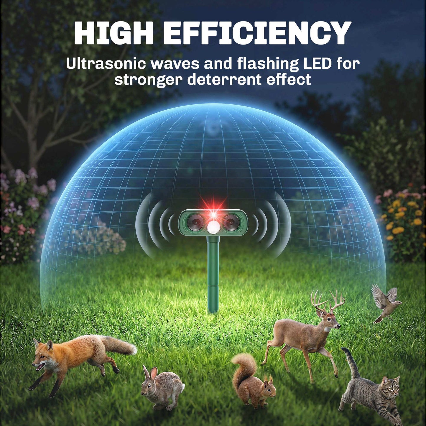 Outsunny Ultrasonic Cat Repellent With PIR Motion Sensor 110 Degree LED Flash Solar Powered Gardens Deterrent UK