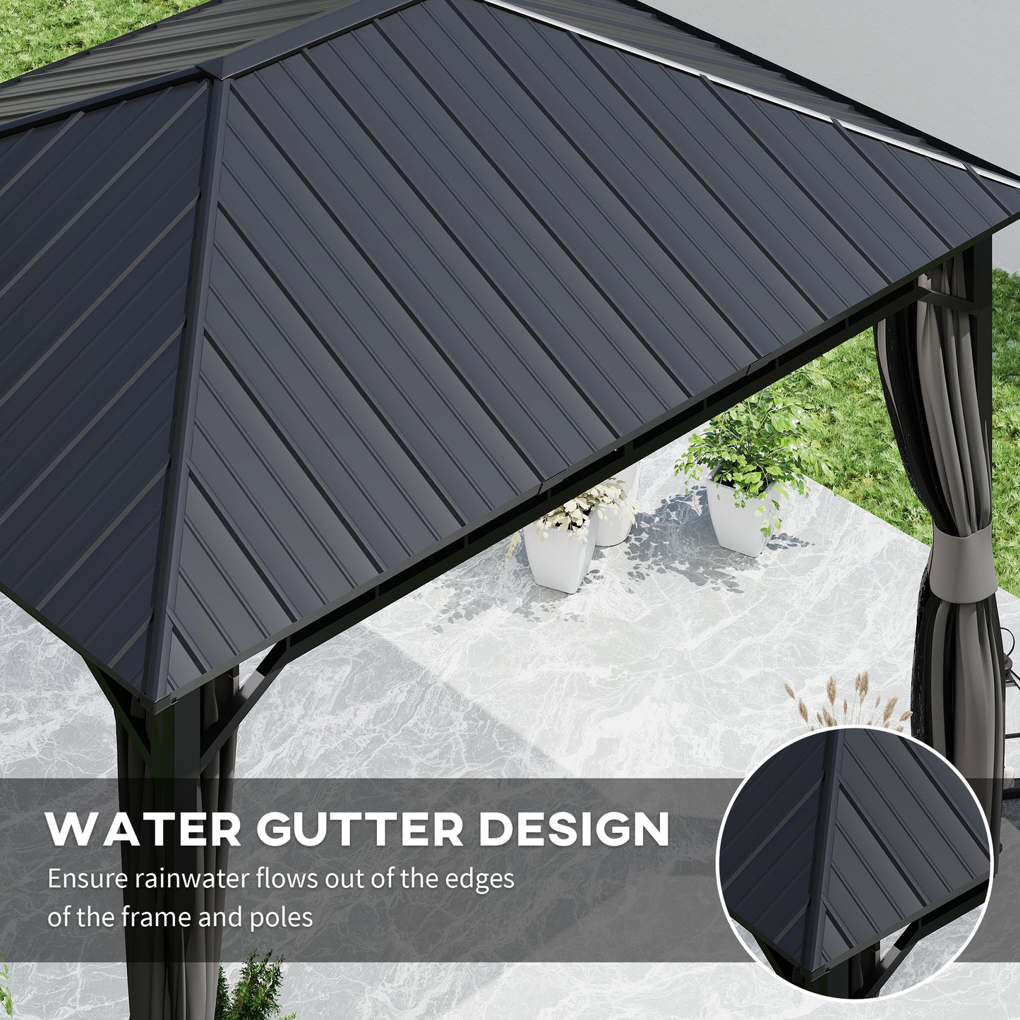 Outsunny 3 x 4m Hardtop Gazebo With Galvanised Steel Roof Water Gutter Waterproof Pavilion For Patio And Deck Netting