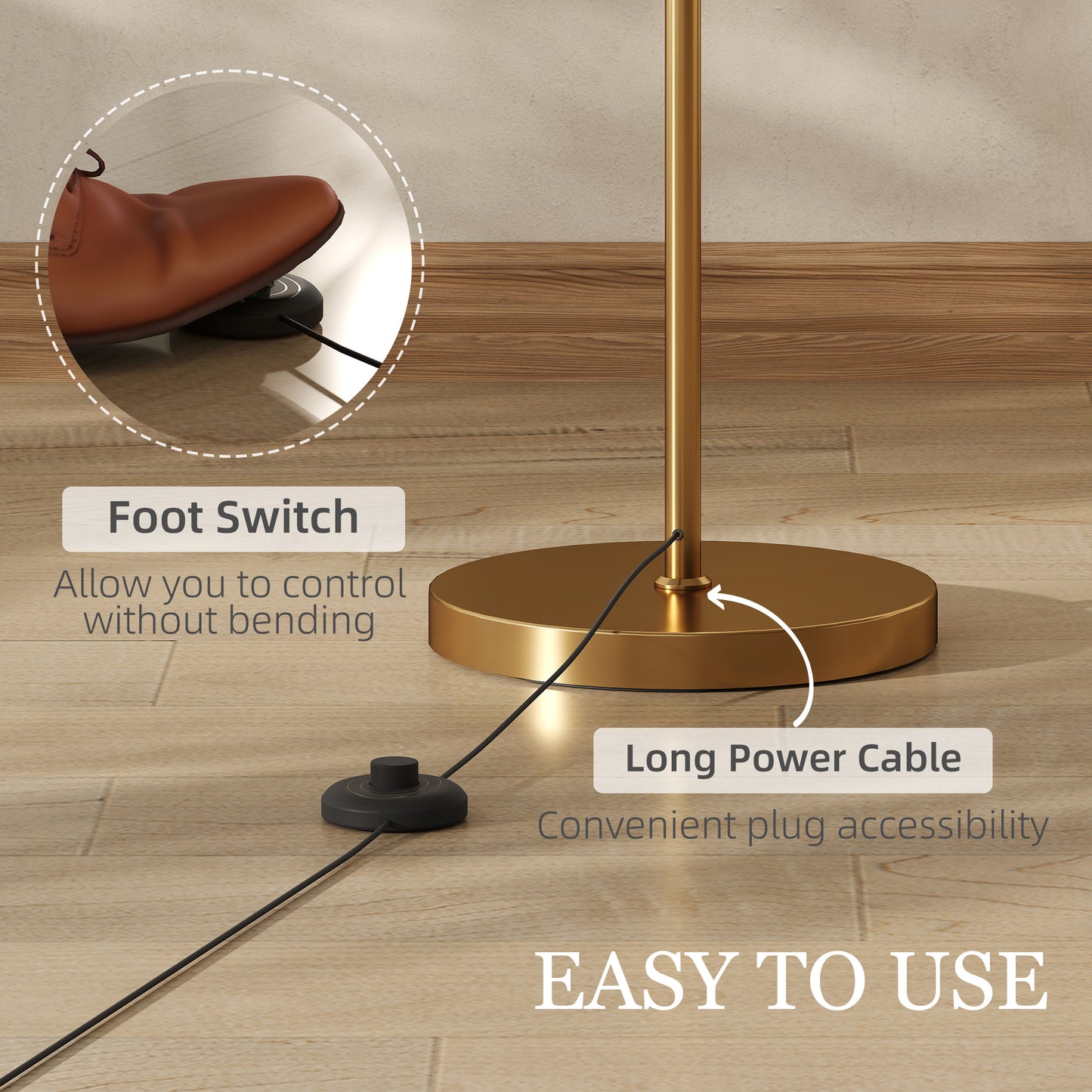 HOMCOM LED Floor Lamp With Remote Control Gold Tone Adjustable Brightness And Color Temperature 11 Levels