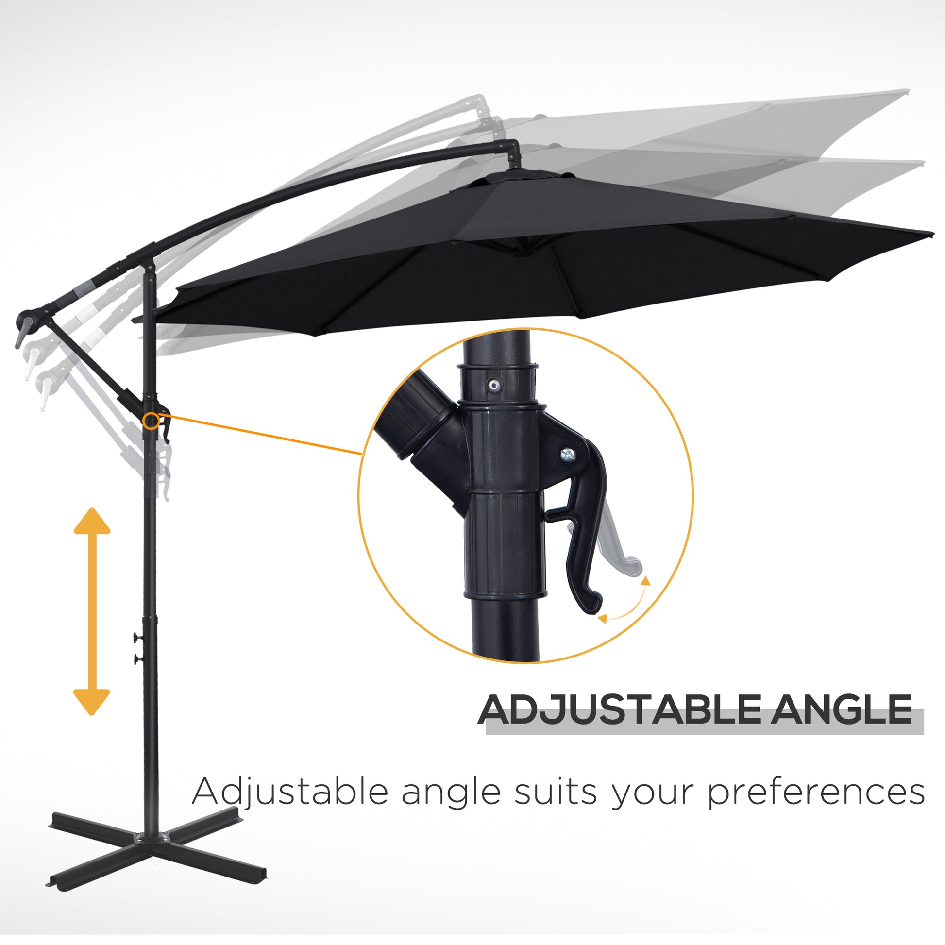 Outsunny Large Black Cantilever Patio Umbrella with Adjustable Canopy - 3M Outdoor Shade - ALL4U RETAILER LTD