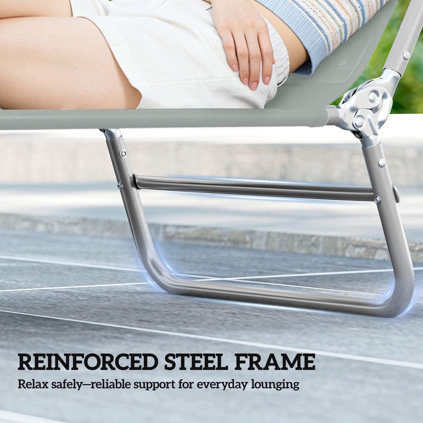 Outsunny Folding Sun Lounger With Steel Frame And Reclining Back With Pillow In Light Grey Outdoor Comfort