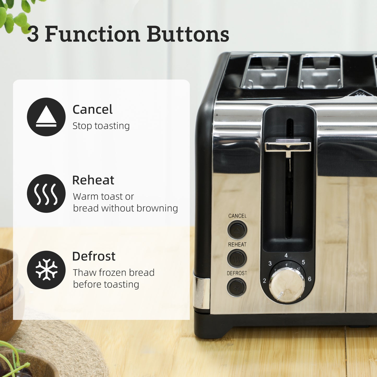 HOMCOM Kettle And Four Slice Toaster Set Black Sleek Textured Kitchen Appliance Pair