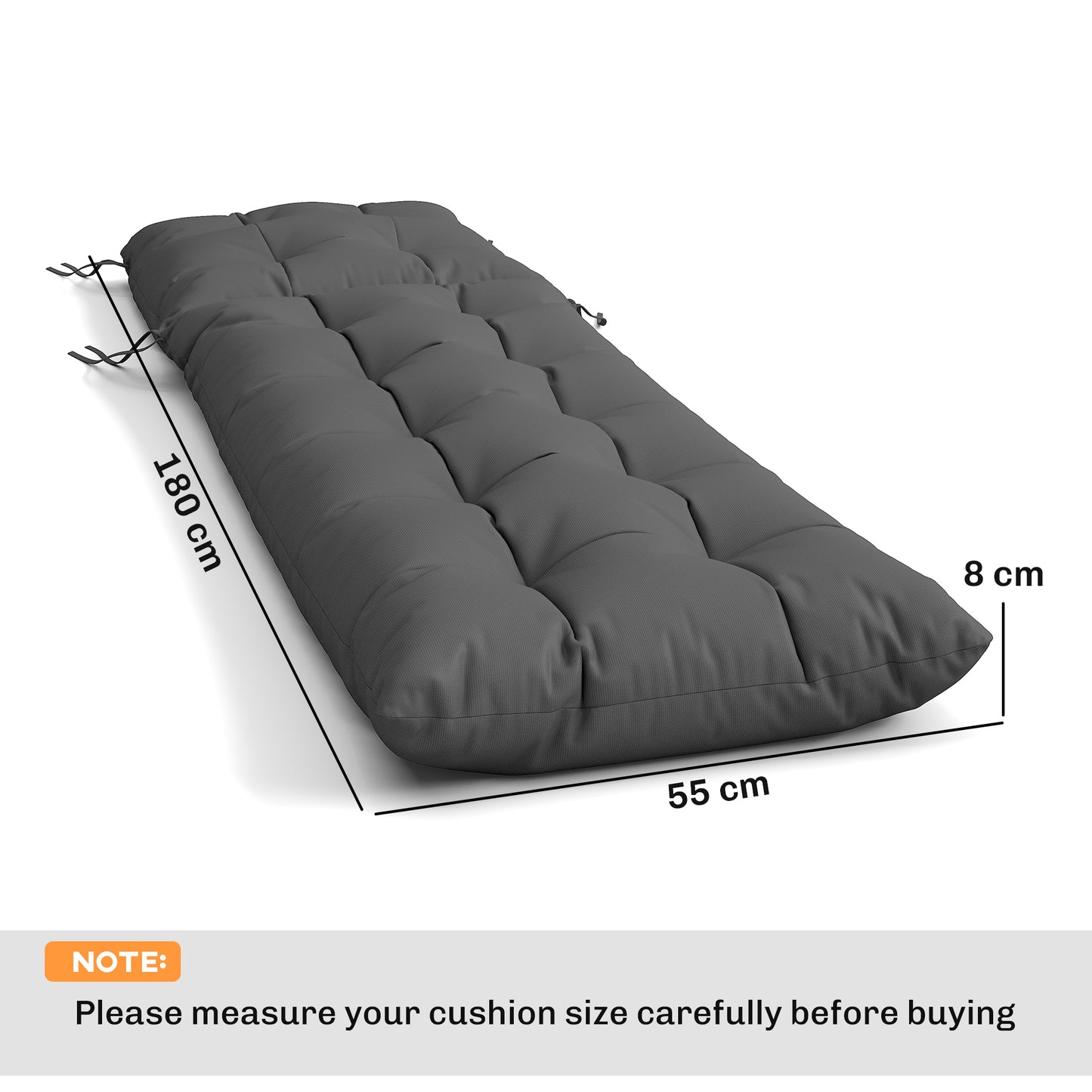 Outsunny Sun Lounger Cushions 2 Pack Replacement Pads With Ties Dark Grey For Garden Lounge Chairs