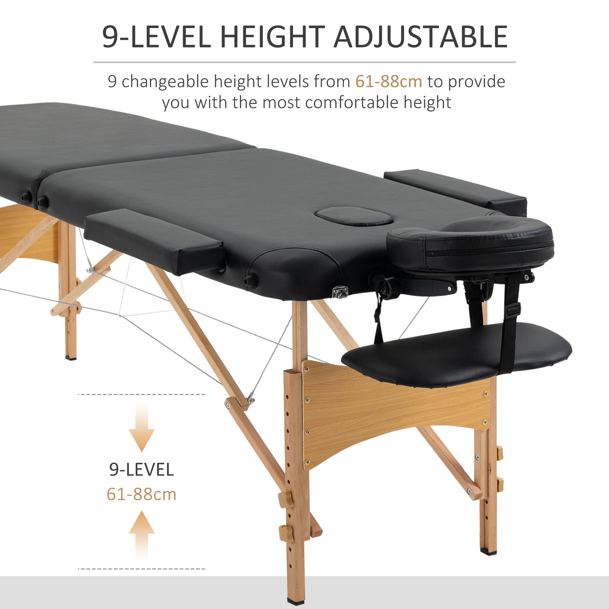 HOMCOM Folding Black Massage Table with Carry Bag and Wooden Frame for Home and Travel - ALL4U RETAILER LTD