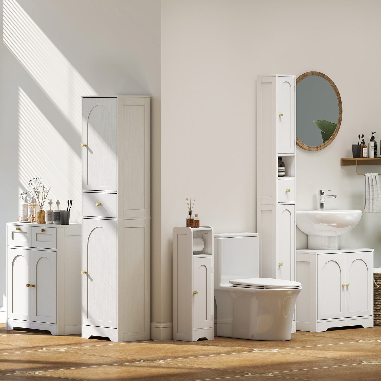 HOMCOM Under Sink Bathroom Cabinet White With Double Doors Fits Most Basins Three Level Adjustable Shelf Behind Doors