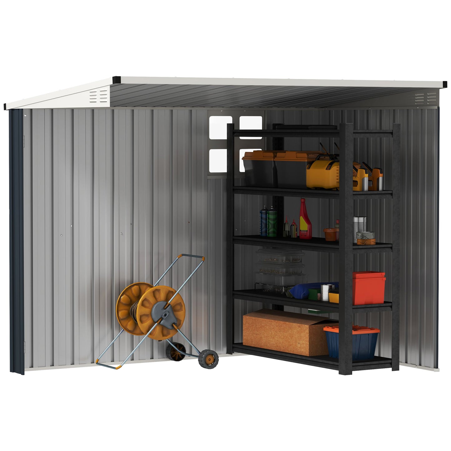 Outsunny 7.6 x 4ft Garden Metal Shed With Window 2 Vents Lockable Door Outdoor Storage for Garden Patio Dark Grey