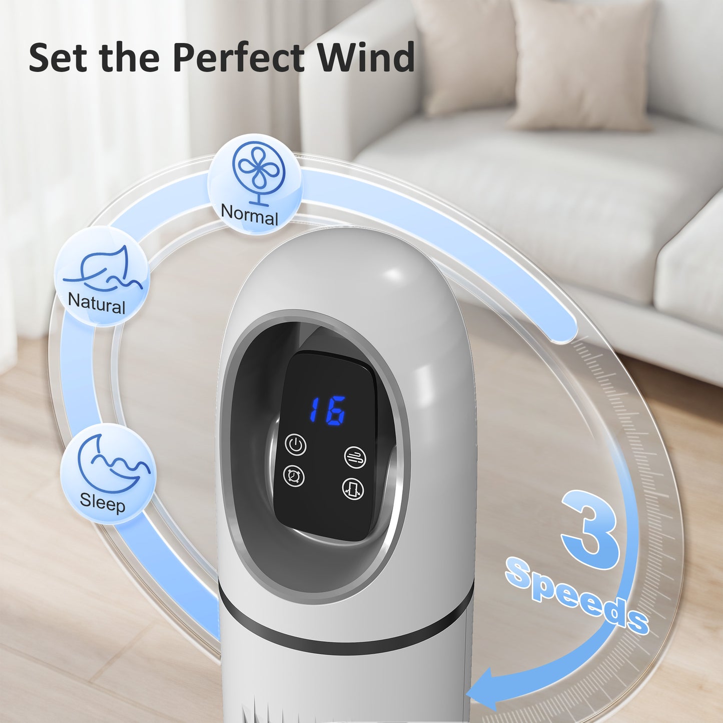 HOMCOM Tower Fan for Bedroom with 70 Degree Oscillation 3 Modes 3 Speeds 24 Hour Timer White