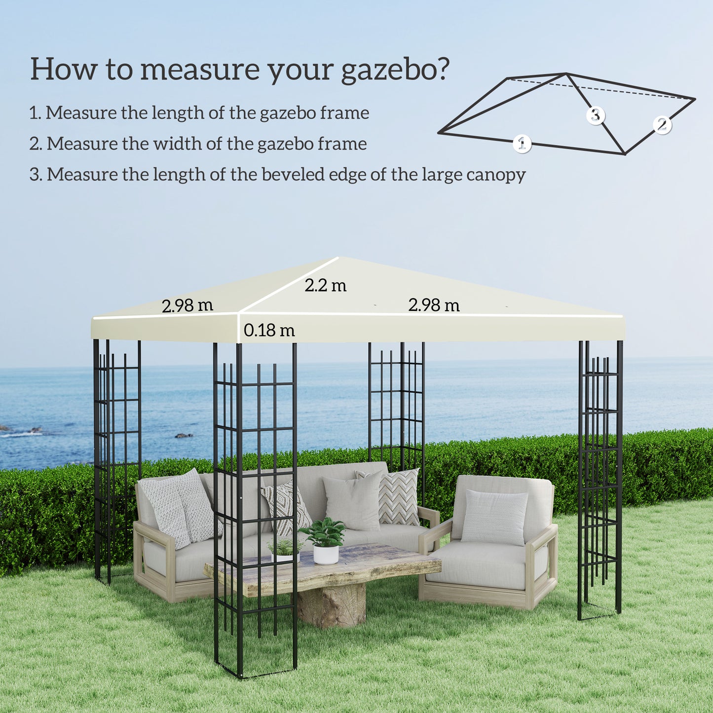 Outsunny 3x3m Gazebo Canopy Replacement Top Cream Durable Polyester With UPF30Plus Grommet Holes Fits 84C303 Frames