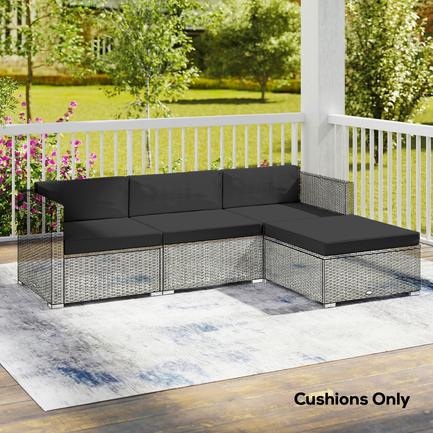Outsunny 7 Piece Patio Furniture Cushions Outdoor Loveseat Cushion with Removable Covers for Rattan 60x60 cm Black