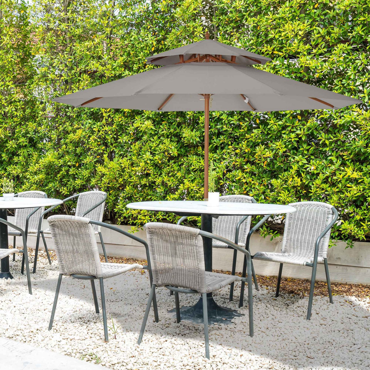 Outsunny 2.7m Elegant Wooden Frame Parasol Umbrella For Garden Table With Poplar Wood And Bamboo Ribs Grey