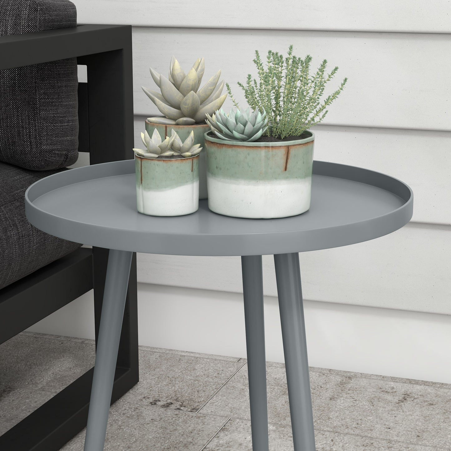 Outsunny Round Garden Coffee Table And Outdoor Side Table With Rounded Steel Edge 40 Cm Diameter 50 Cm High Grey