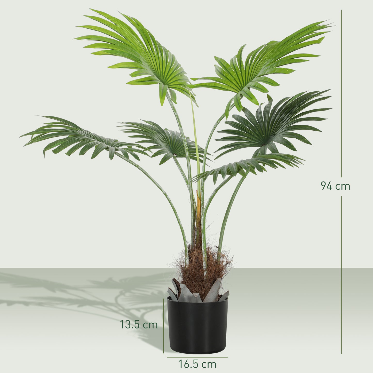 HOMCOM 94cm Artificial Palm Tree With Realistic PEVA Leaves And Coconut Coir In Plastic Pot For Home Office Decor Green