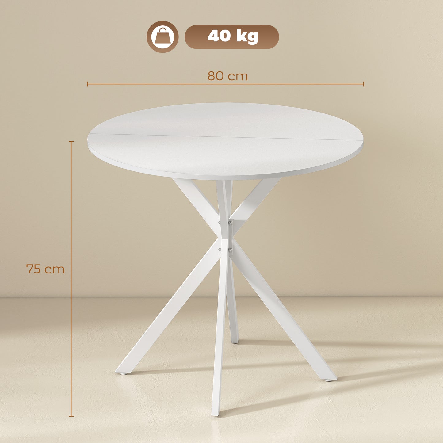 HOMCOM 80cm Industrial Round Dining Table White With X Shaped Legs Seating Four Kitchen