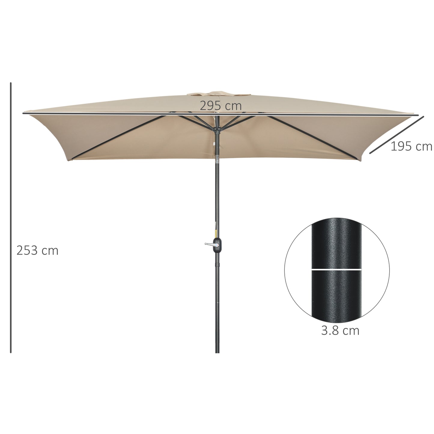 Outsunny 3x2m Garden Parasol Umbrella With Aluminium Pole Tilt Crank Rectangular Outdoor Table Shade For Patio Khaki