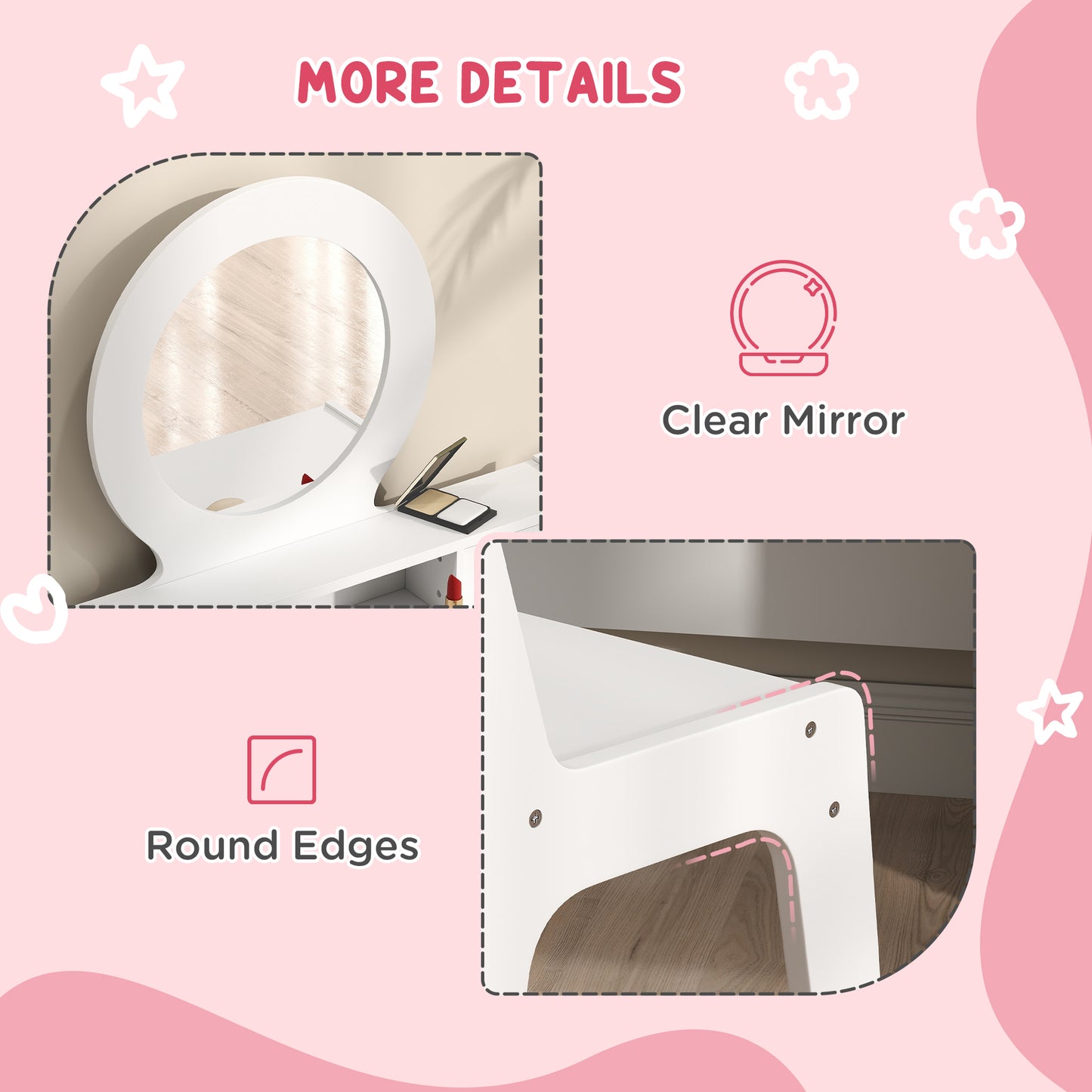 Aiyaplay Kids Dressing Table Set With Stool And Mirror Vanity Table With Storage Drawers Ideal Gift For Ages 3 To 8